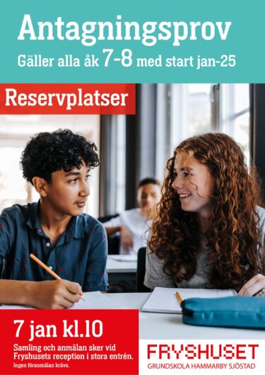 Antagningsprov 7 jan 2025 för reservplats åk 7-8